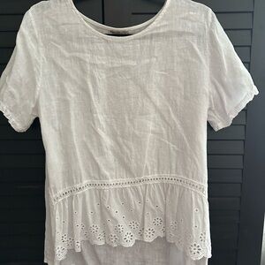 White Eyelet Hem Women's Top